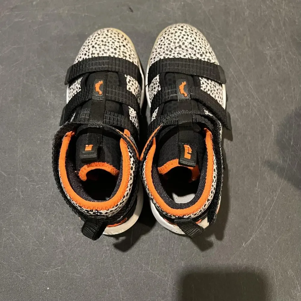 Nike LeBron Soldier 10 Shoes Youth Size 3Y Black Safari Orange Strap Basketball